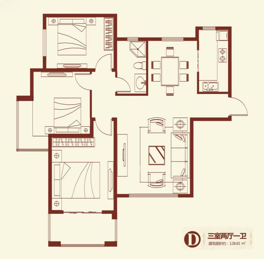 紫薇壹號·西韻3室2廳1衛(wèi)128.65㎡